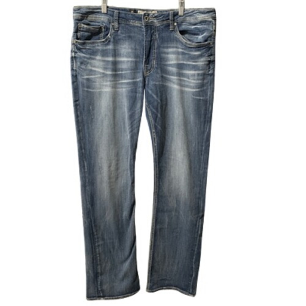 Departwest Nomad Mens Jeans 36W 36XL Blue Distressed Straight Leg Stretch